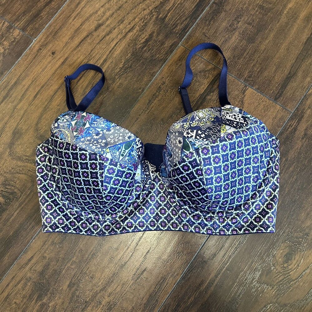 Victoria's Secret Very Sexy 36 D Dark Blue Designer Lined Demi Buste Geometric